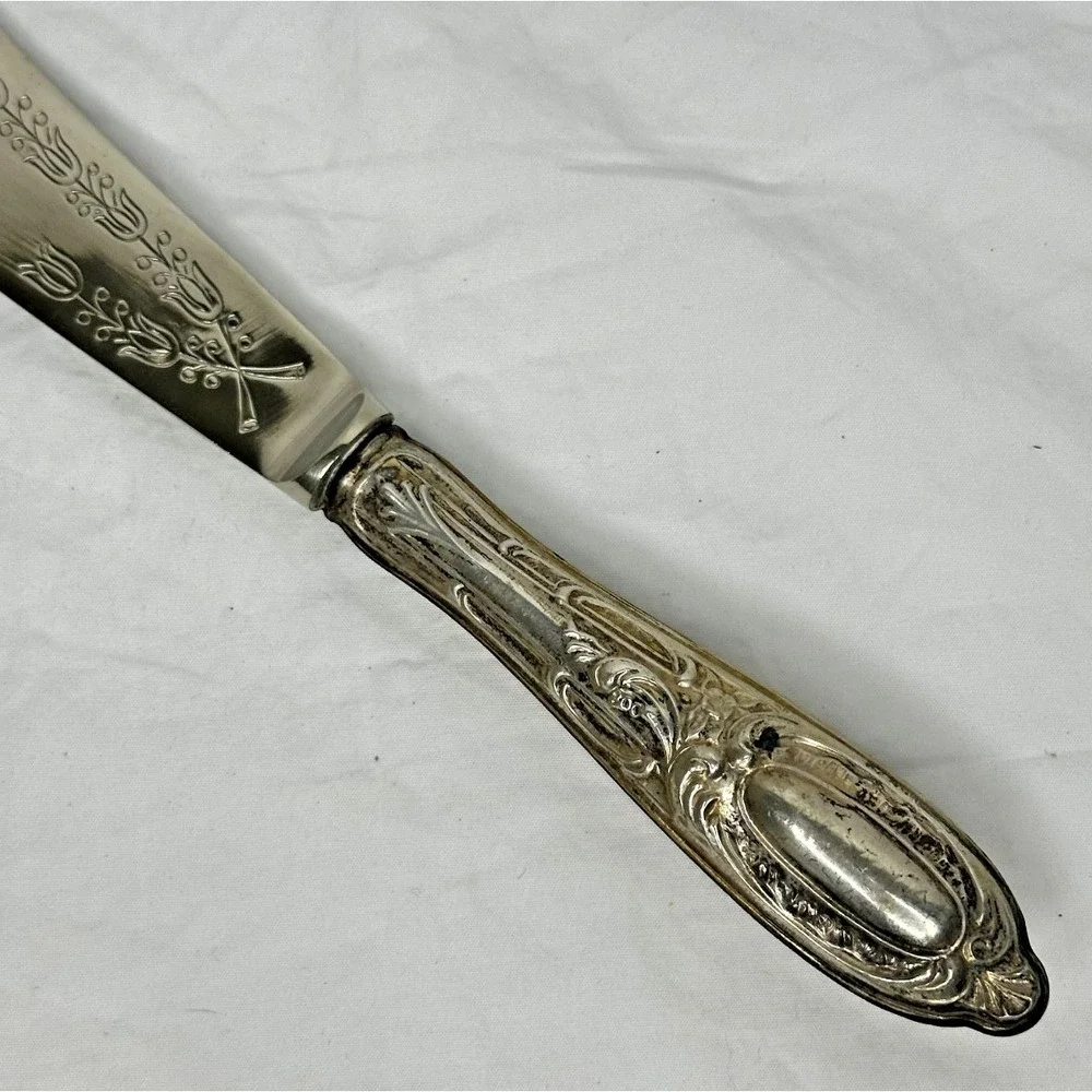 Antique 800 Silver Handle Cake Knife Victorian Ornate Etched